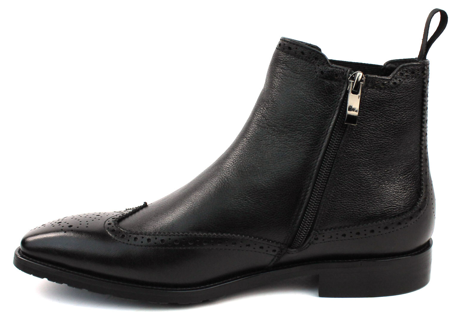 Men’s Exclusive Genuine Leather Black Wing Tip Chelsea Boots With Zipper AZAR