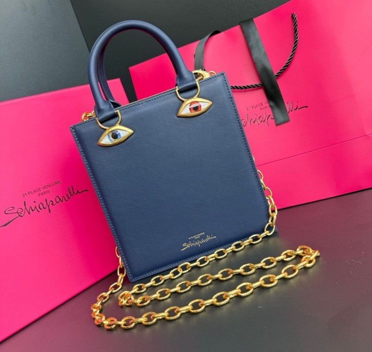 SCHIAPARELLI Style Large Blue Navy Inspired Leather Anatomy Bag.