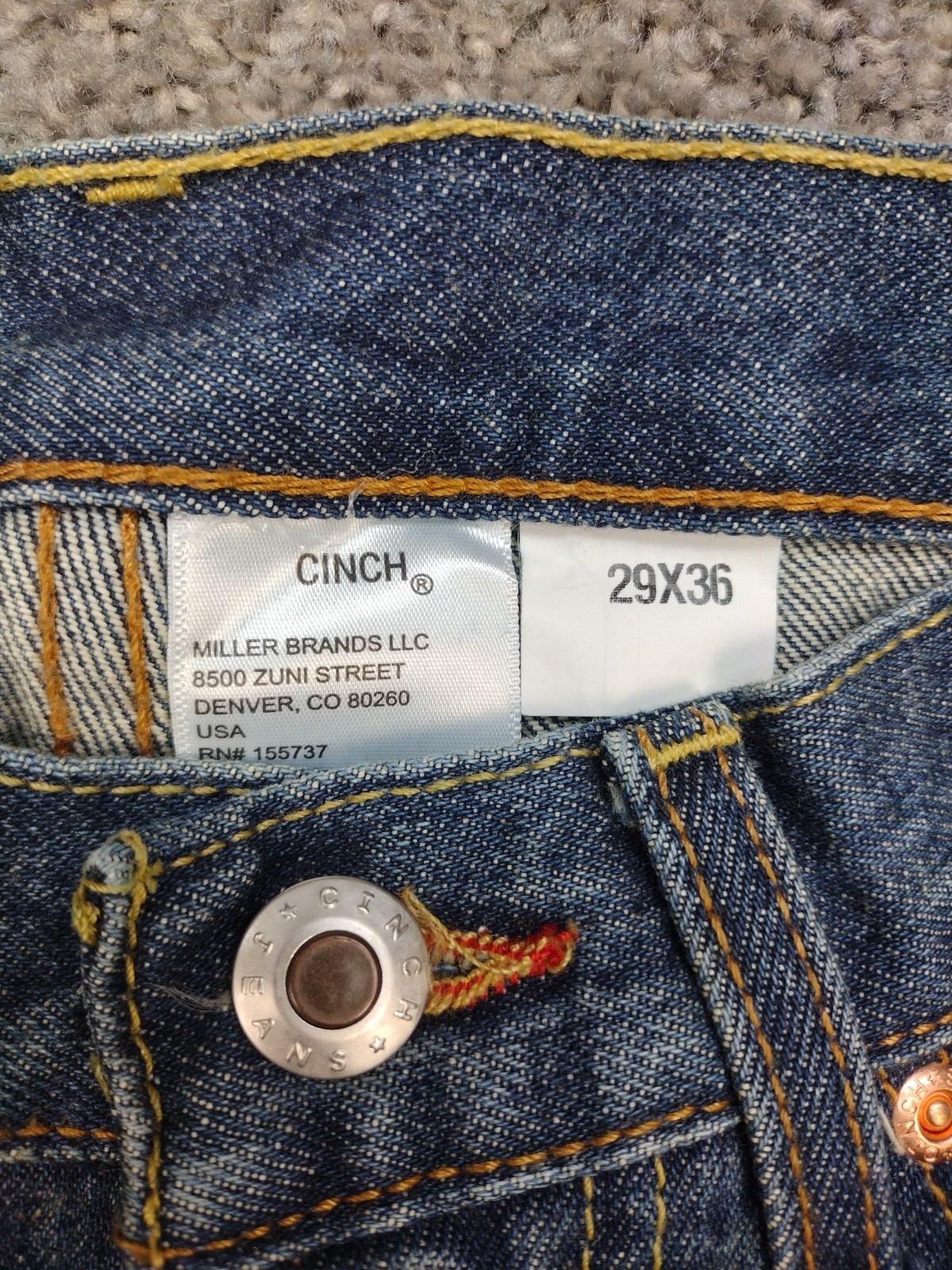 Cinch Men’s White Label Relaxed Fit Jeans Dark Stonewash Indigo Size 29×36 NWT