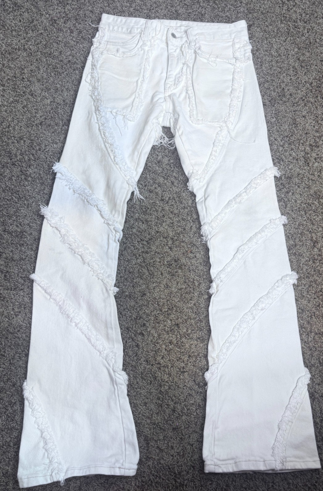 Men’s First Row Cream Jeans Utility Denim Frayed Cut & Sewn 30×35 dwntwn LA