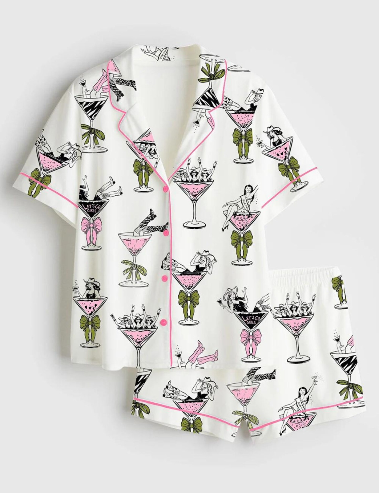 Girls In Martini Glass Hand Drawn Martini Drinks And Cheering Western Girls
