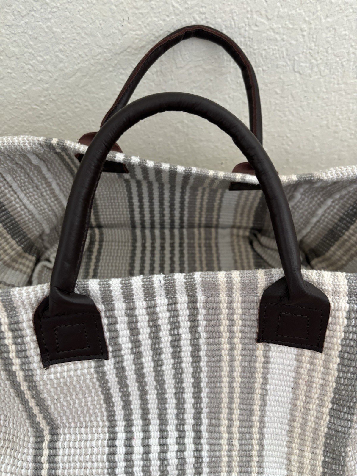 Dash & Albert Handwoven Rug Co. Storage Basket Tote, Leather Handles 100% Cotton