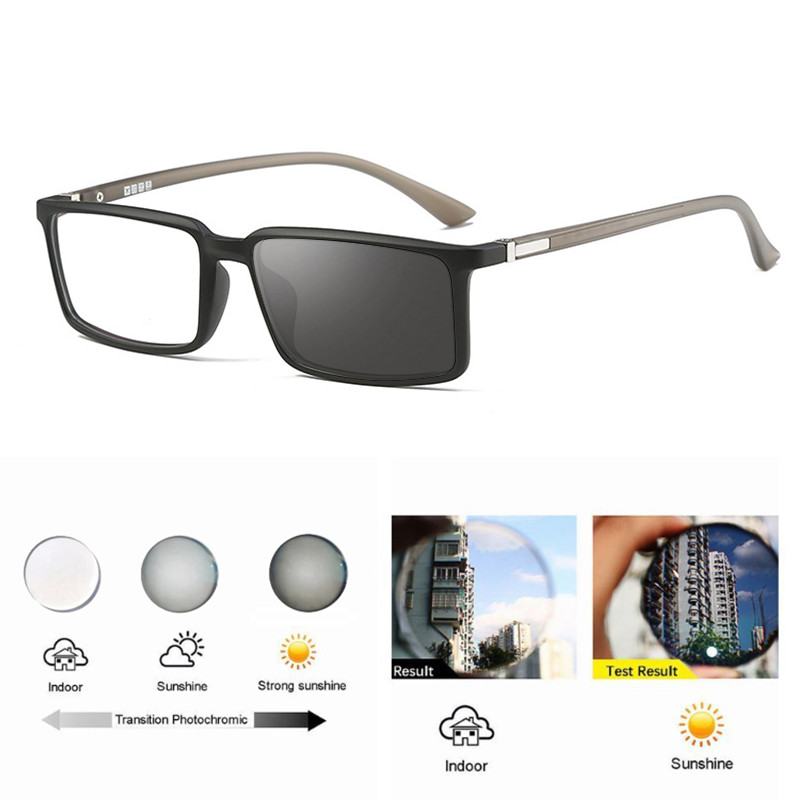 Men TR90 Square Photochromic Reading Glasses UV400 Premium Sunglasses Readers