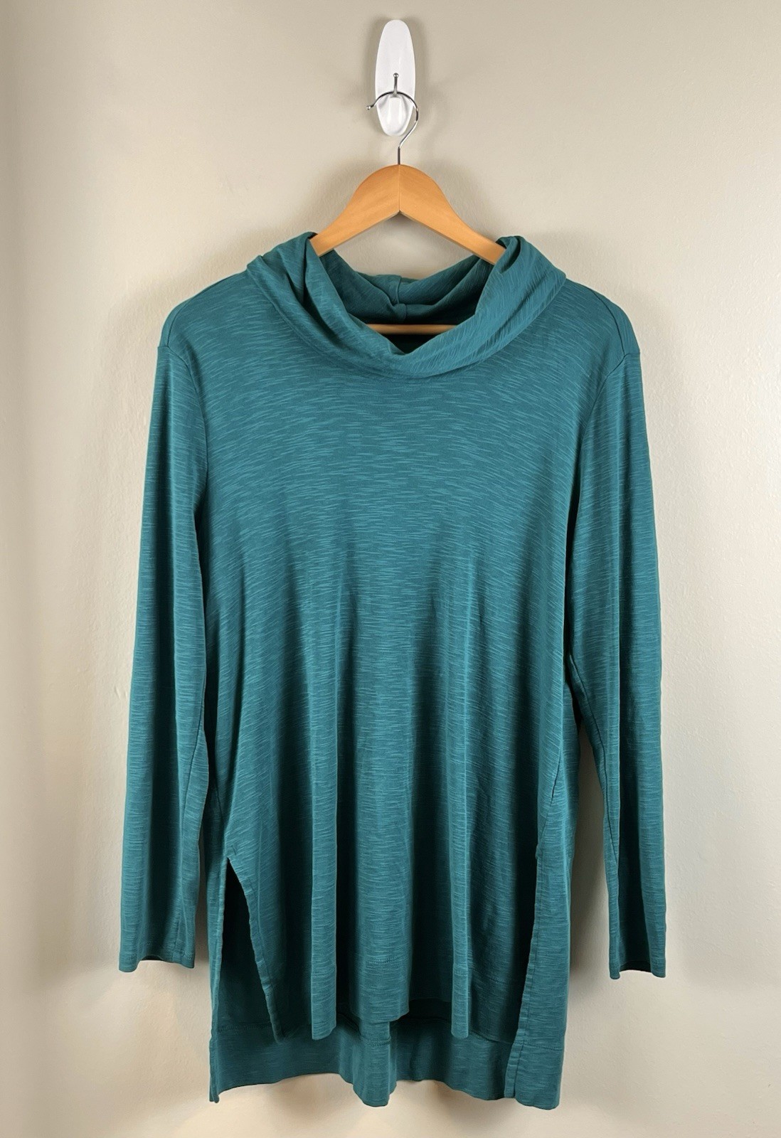 J. Jill Cowl Neck Tunic Womens Sz Medium 100% Pima Cotton Turquoise