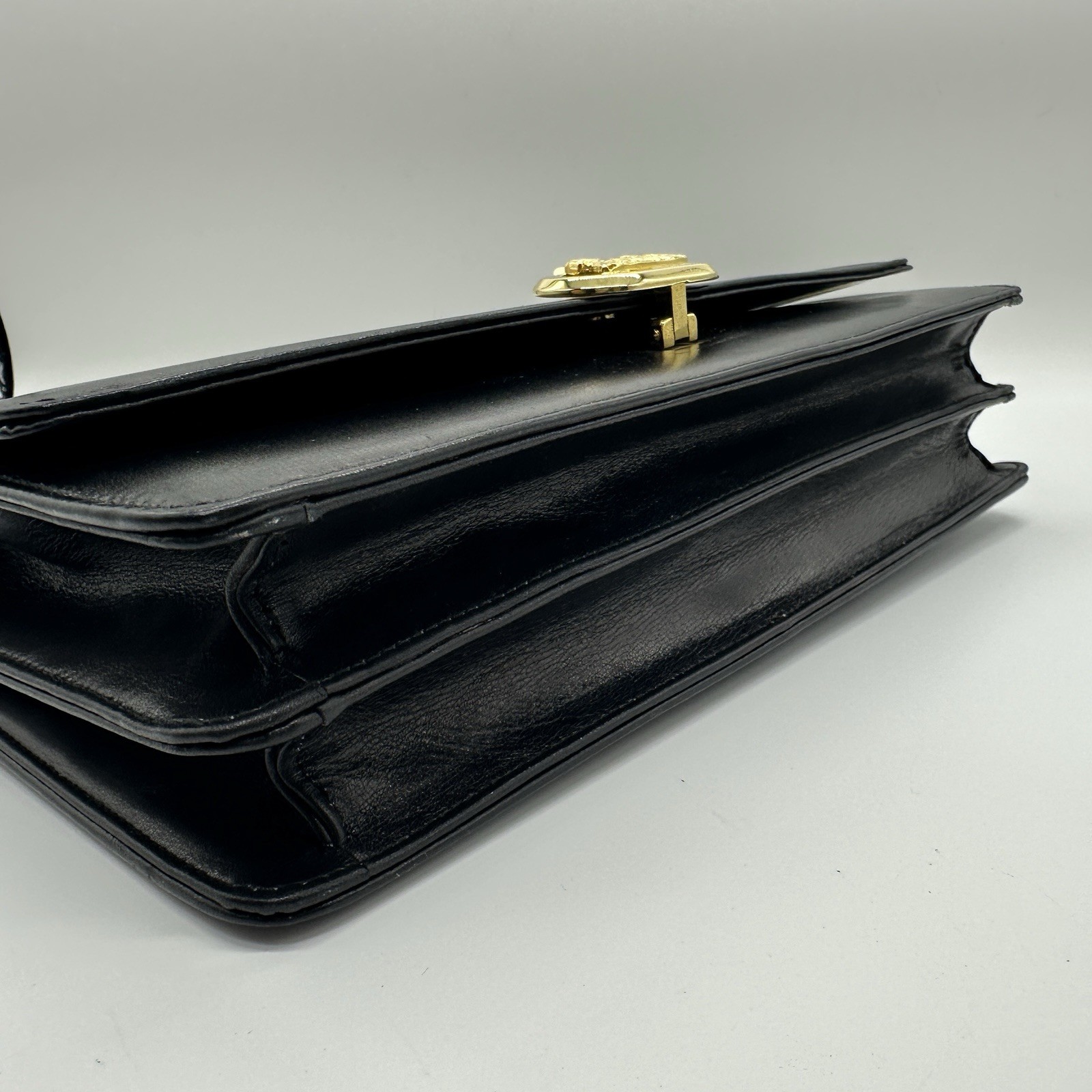 Celine Shoulder Bag Horse Carriage Vintage Black Gold Leather Purse Authentic!!