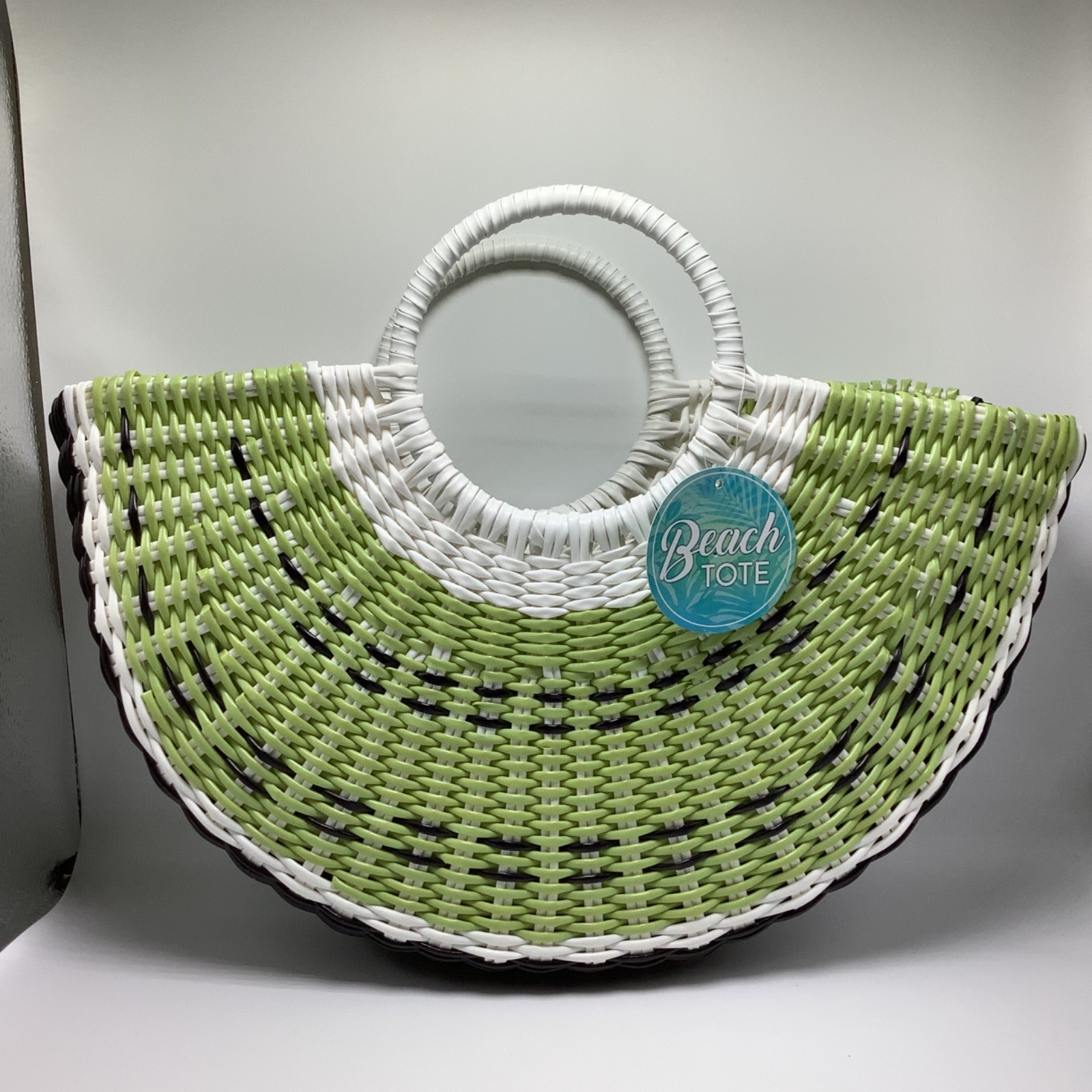 Lime Semi Circle Watermelon Shape Plastic Bag Beach Tote Woven Bag Top Handle
