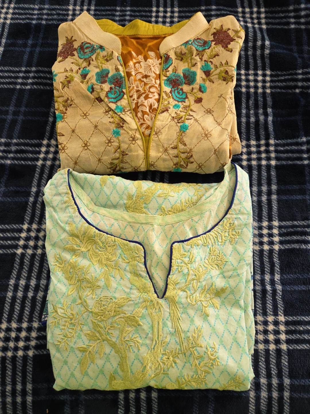 Womens Pakistani Indian 2 Shirts Embroidered Lawn Cotton Silk