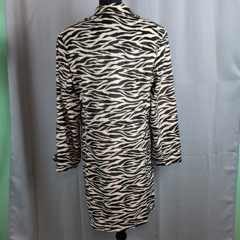 Zebra Print Long Trench Coat New LG Mob Wife Maximalists Funky Edgy Button Front