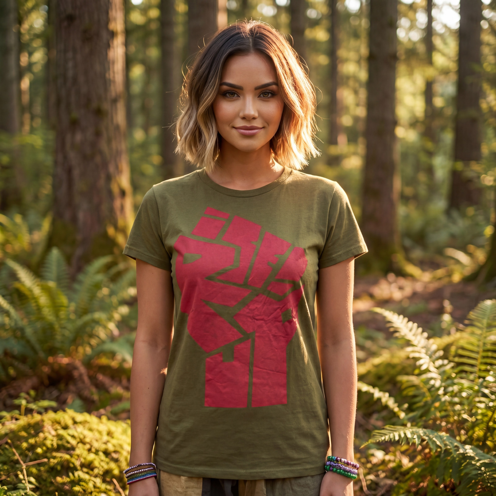 Rise Up! Fist Painted Tee: 100% Organic Cotton T Shirt for Women: XS