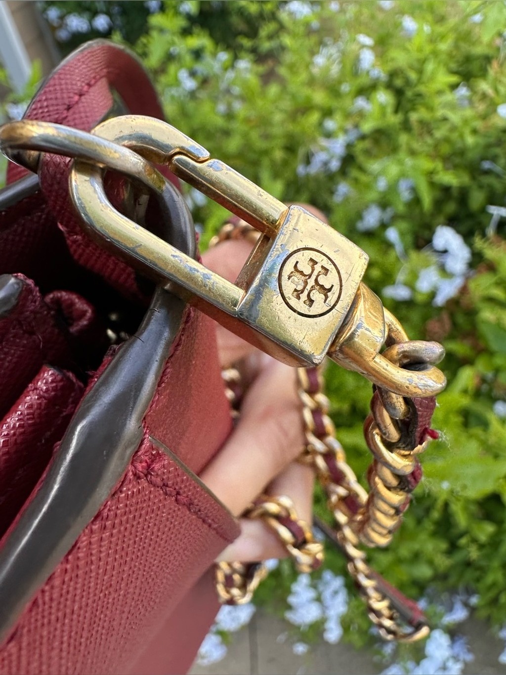 Tory Burch Burgundy Robinson Chain Wallet Crossbody
