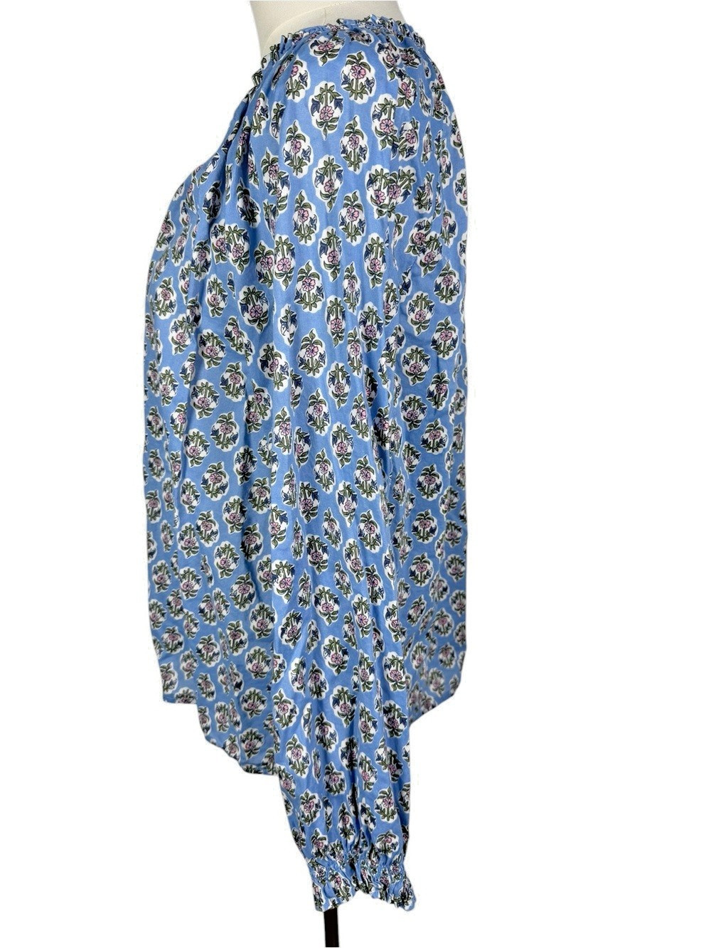 J.Crew Factory Women’s Split Neck Peasant Artist Top Floral Block Print Size M