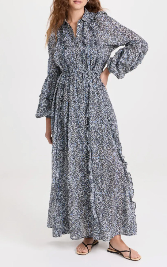 JOSLIN Olympia Cotton Maxi Mock Shirt Dress Sandwash Blue Size 8 Orig. $680 NEW