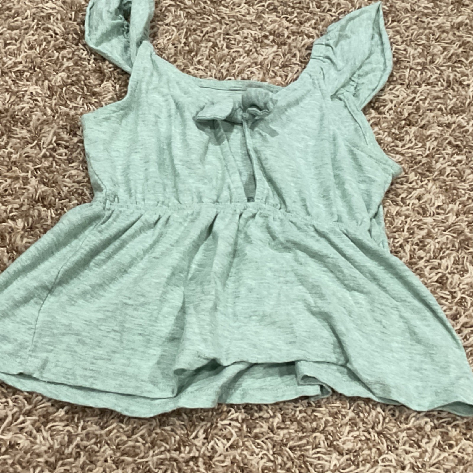 Art Class Green Solid Knit Square Neck Peplum Tank Top Bow Ruffle Size M (8)