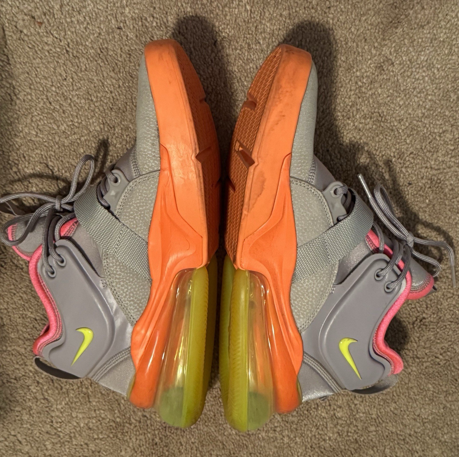 Nike Air Force 270 Gray Orange Neon Pink Men’s Mid Lace Up Strap Sneaker Size 8