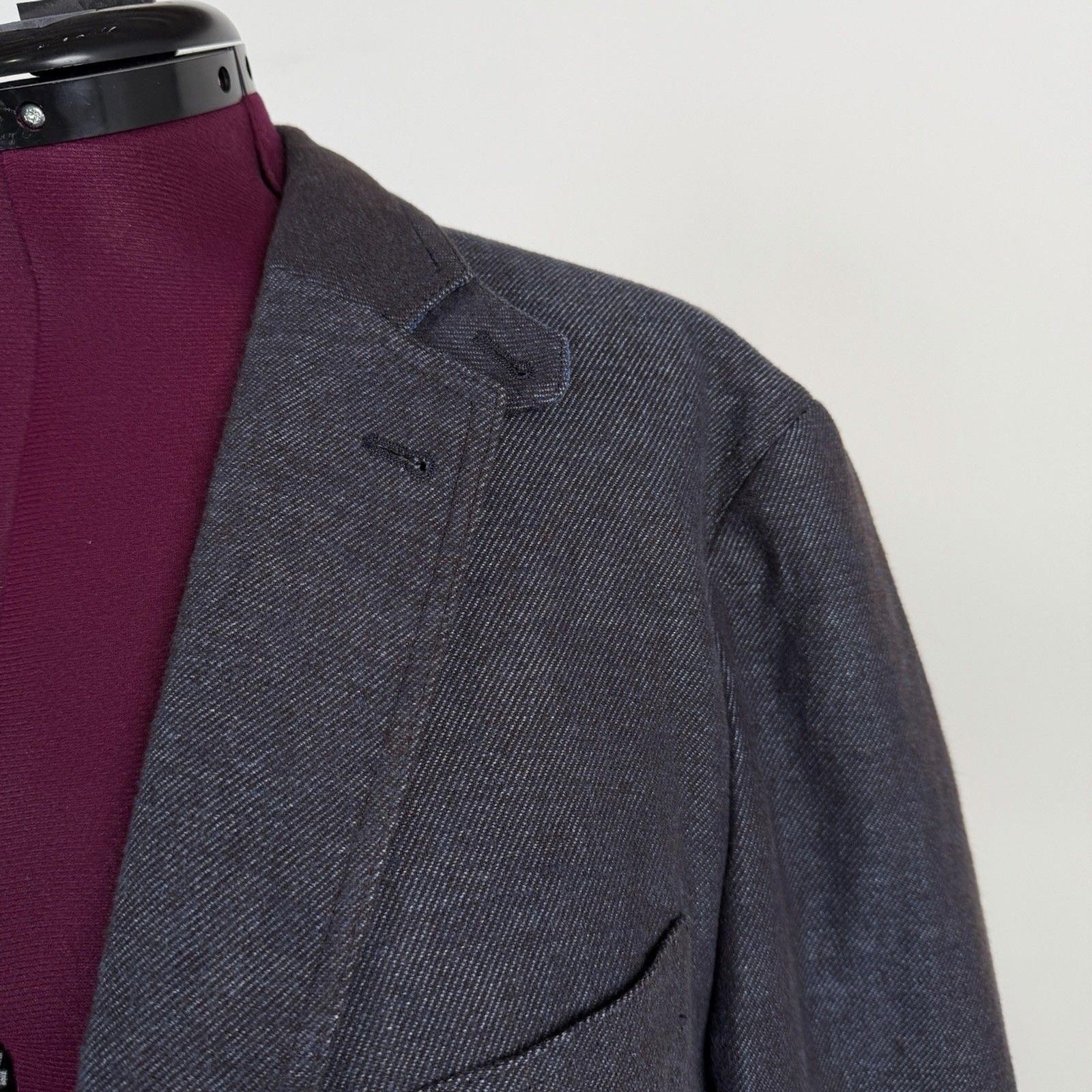 Kroon Linen Wool Unstructured Blue Blazer 44L Sport Coat Jacket Double Vented