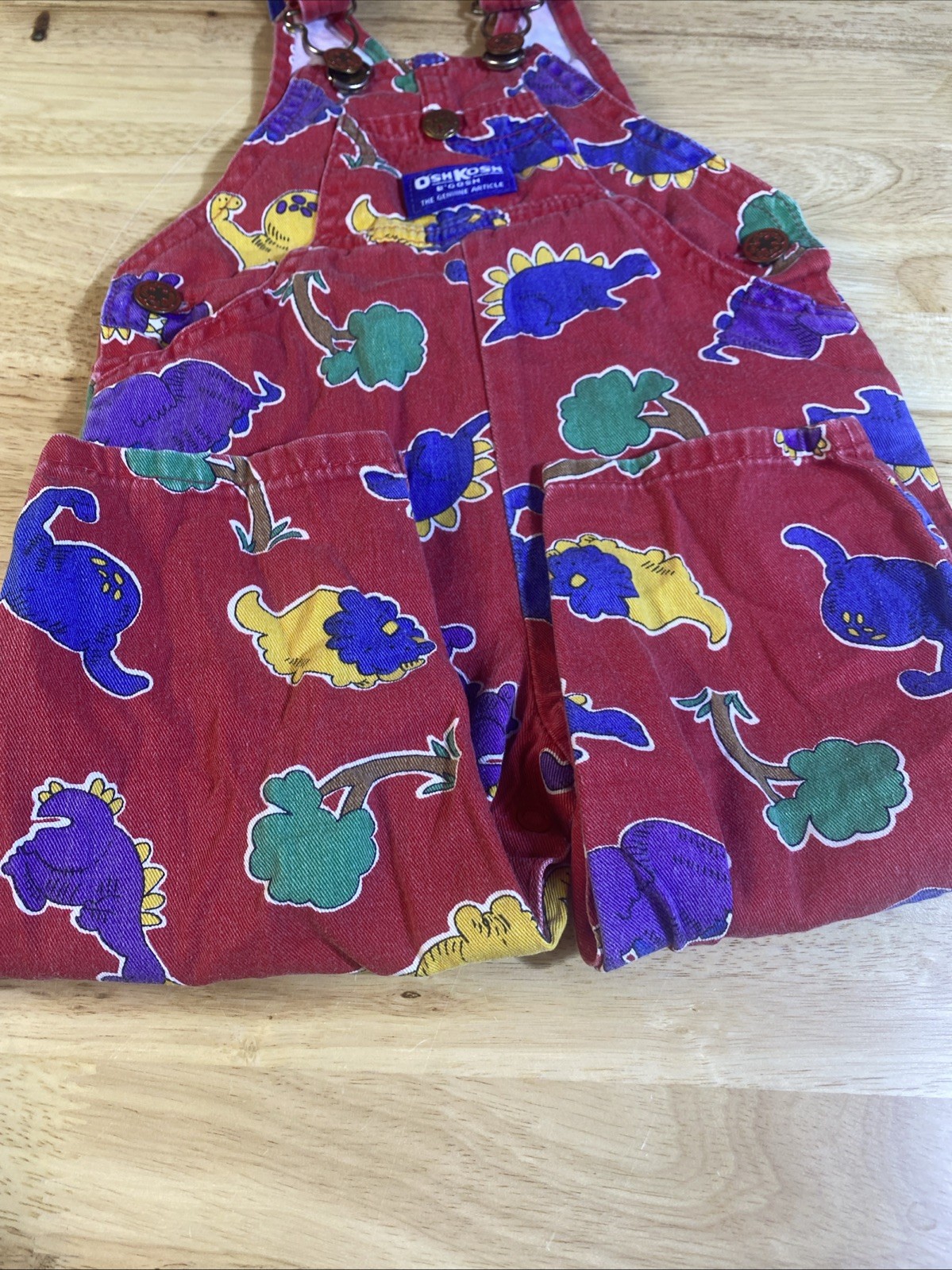 VTG Oshkosh B’Gosh Vestback Red Dinosaur Overalls SZ 18M Paper Tag USA
