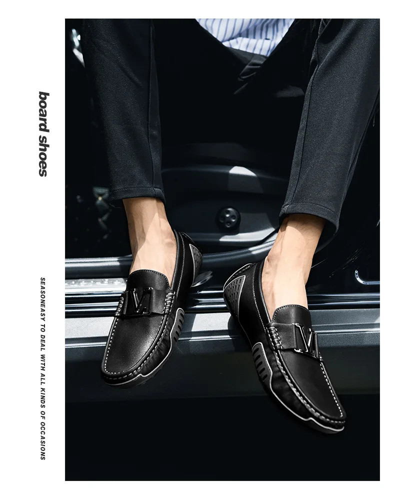 Mens Casual Leather Shoes Cowhide Loafers Genuine Leather Flats Driving Sneakers