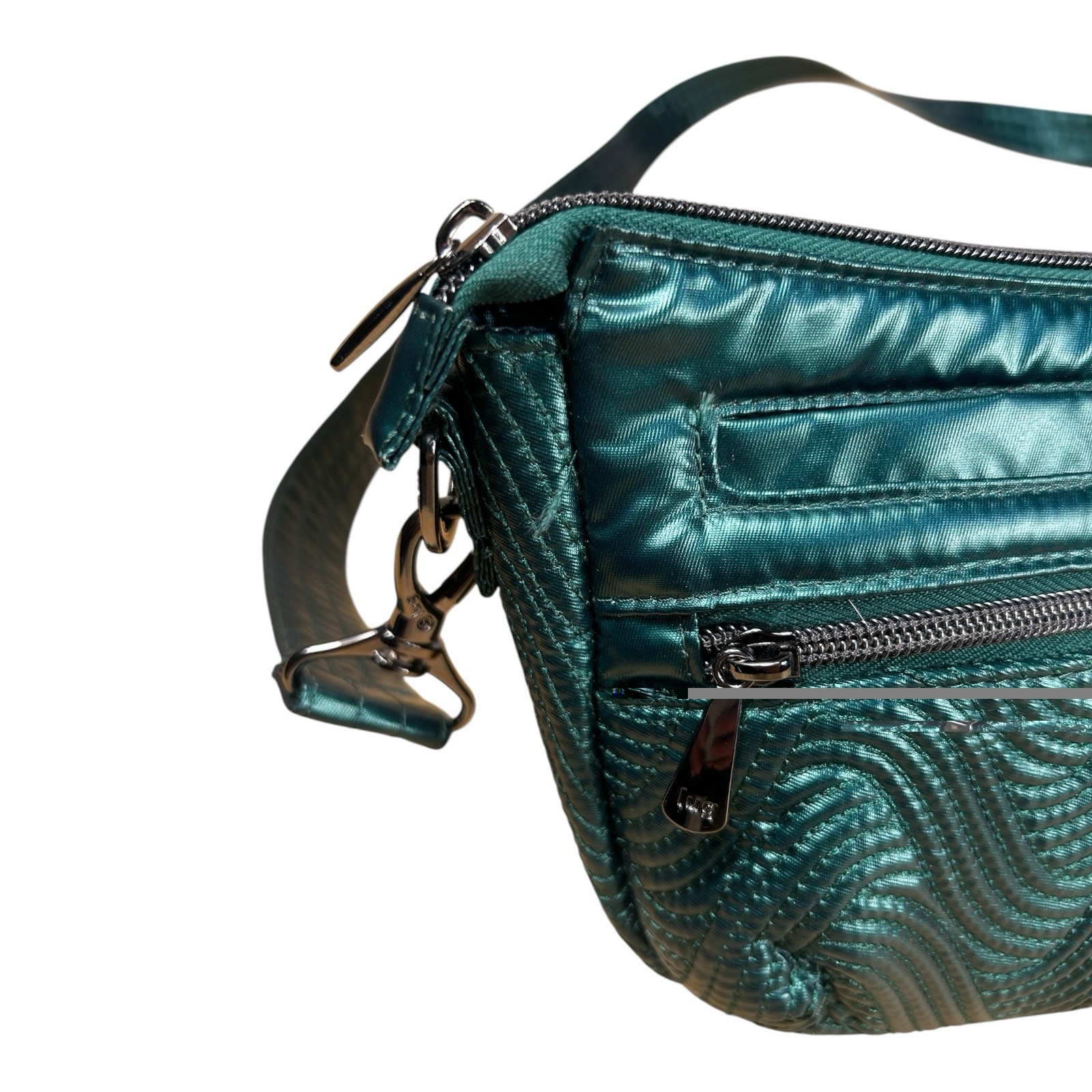 Lug Dash Crossbody Bag Metallic Teal Green Quilted Wave EUC