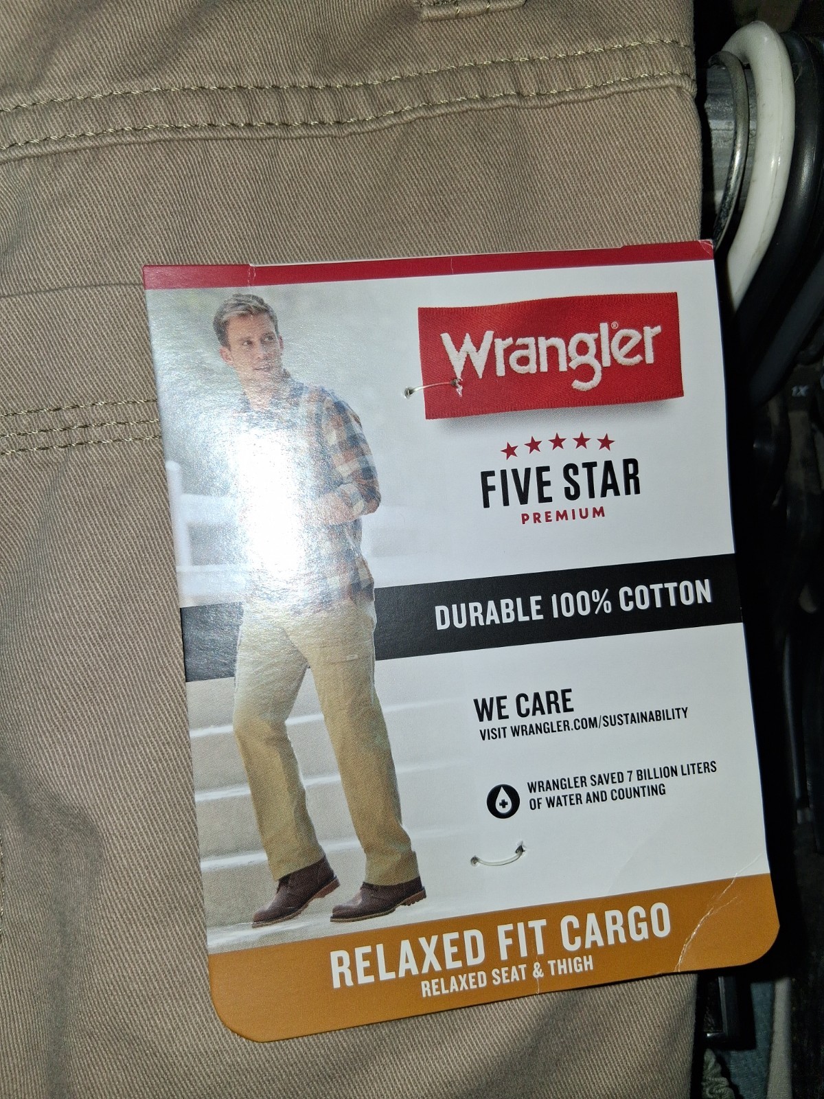 Wrangler Five Star Premium Relaxed Fit Cargo Pants Beige Mens Waist 46
