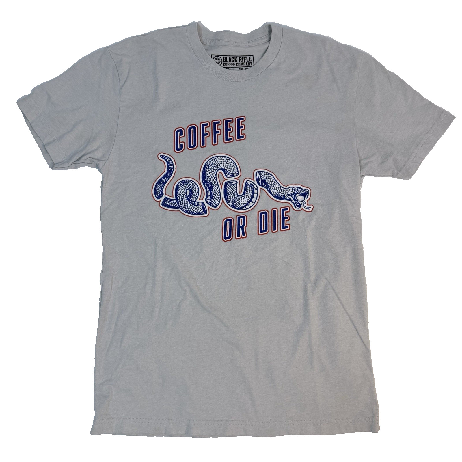 Black Rifle Coffee Company T Shirt sz S Coffee or Die Snake Light Gray Graphic