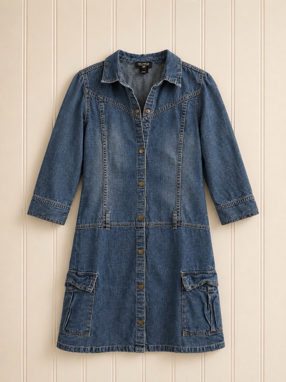 Polo Jeans Co. Ralph Lauren Blue Denim Button-Front Shirt Dress Pockets 14
