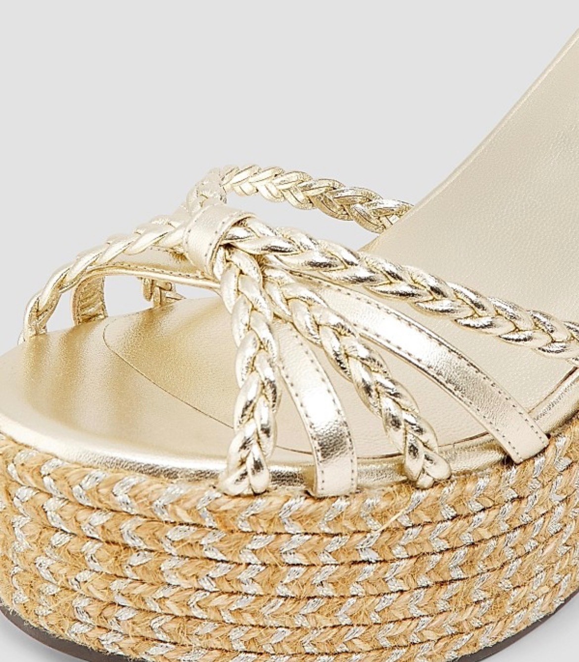 Jimmy Choo Dree 100MM Espadrilles Women US7 EU37 Metallic Soft Gold Wedge Sandal