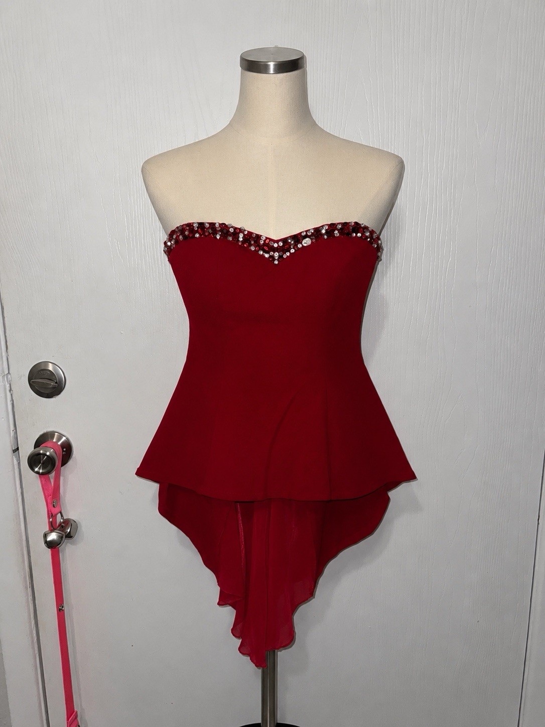 Monaco USA Red Strapless Embellished High-Low Formal Top Rhinestone Sweetheart