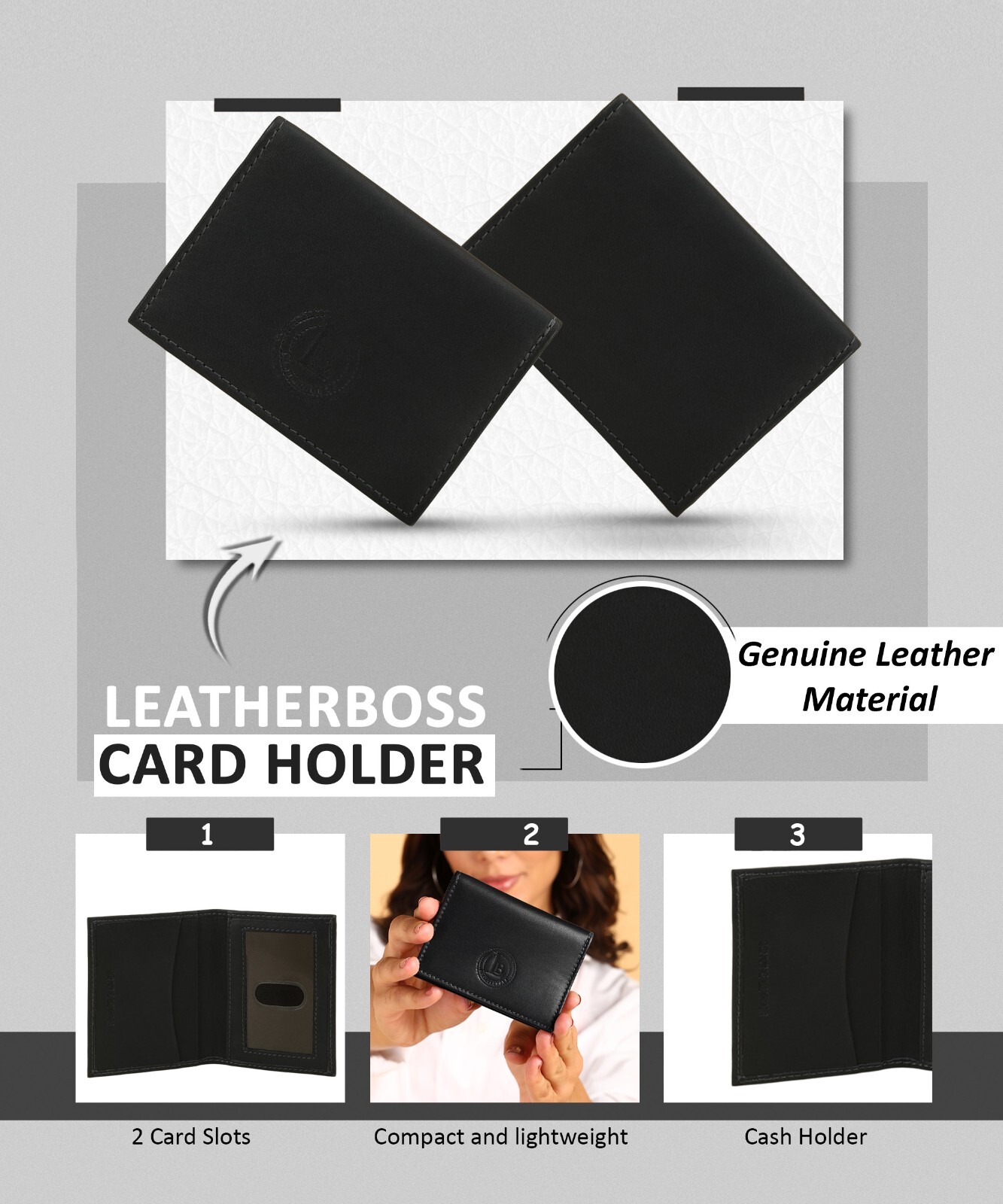 Leatherboss Mens Leather Wallet SIMPLE Bifold w/ID Window NEW