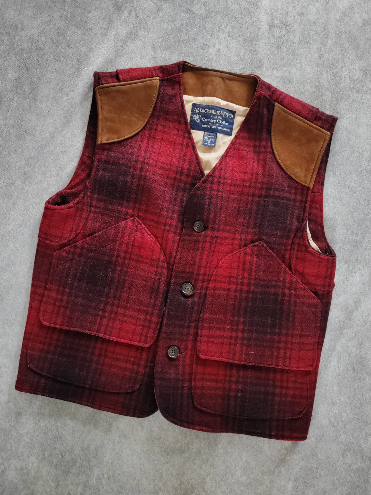 Abercrombie & Fitch Men’s Vintage 80s Buffalo Plaid Hunting Vest Jacket Size S