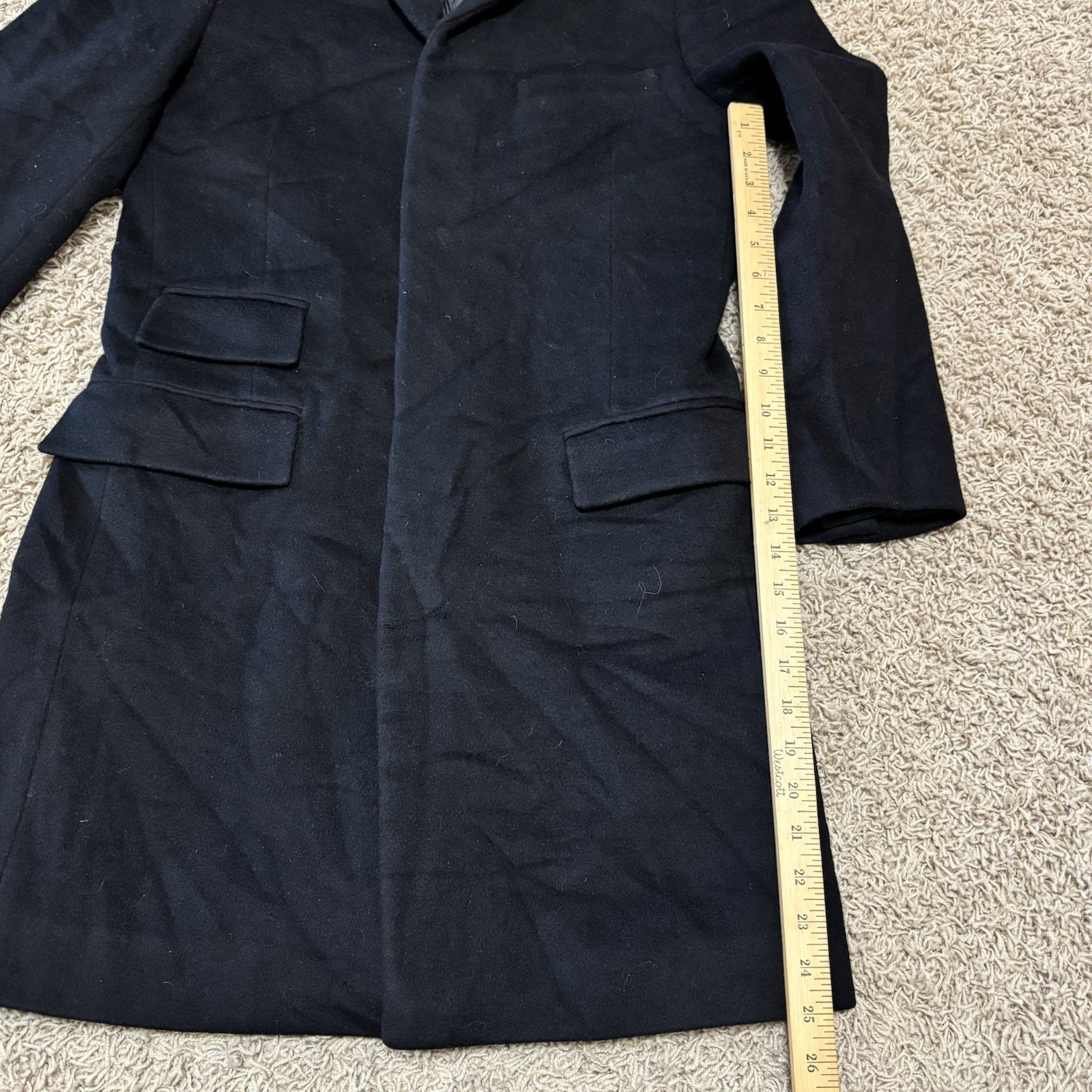 J Crew Coat Mens Small Black Wool Cashmere Mayfair Topcoat Slim Fit Overcoat