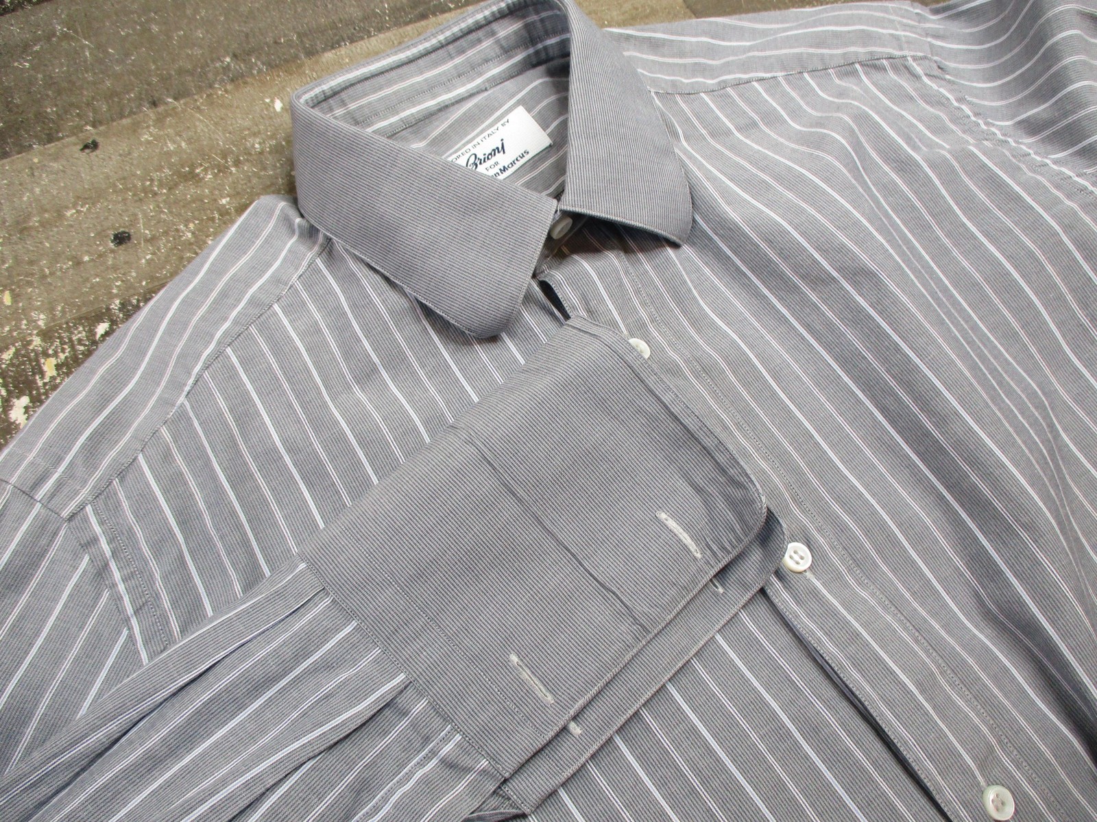 Brioni Neiman Marcus Shirt Mens 15 Medium Gray Pinstripe French Cuff Made Italy