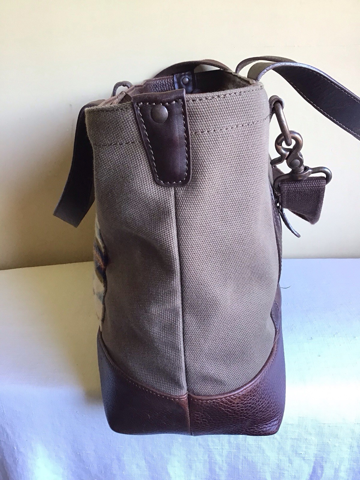 Pendleton Wyeth Trail Brown Western Aztec Canvas Leather Weekender Duffle Tote