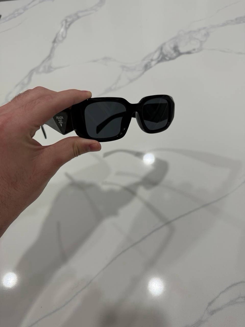 PRADA Milano Rectangle Sunglasses Black Plastic Frame Gray Tinted
