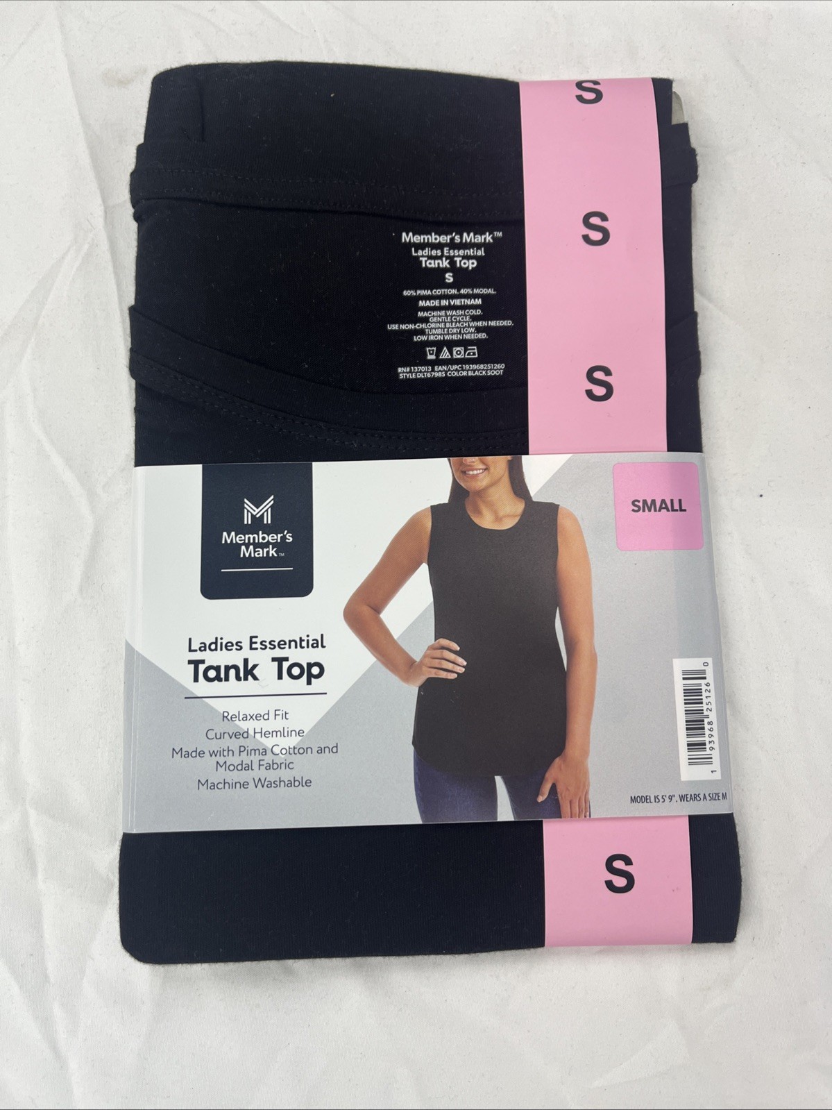 Members Mark Ladies Essential Tank Top Relaxed Fit Curved Hemline Black Soot S