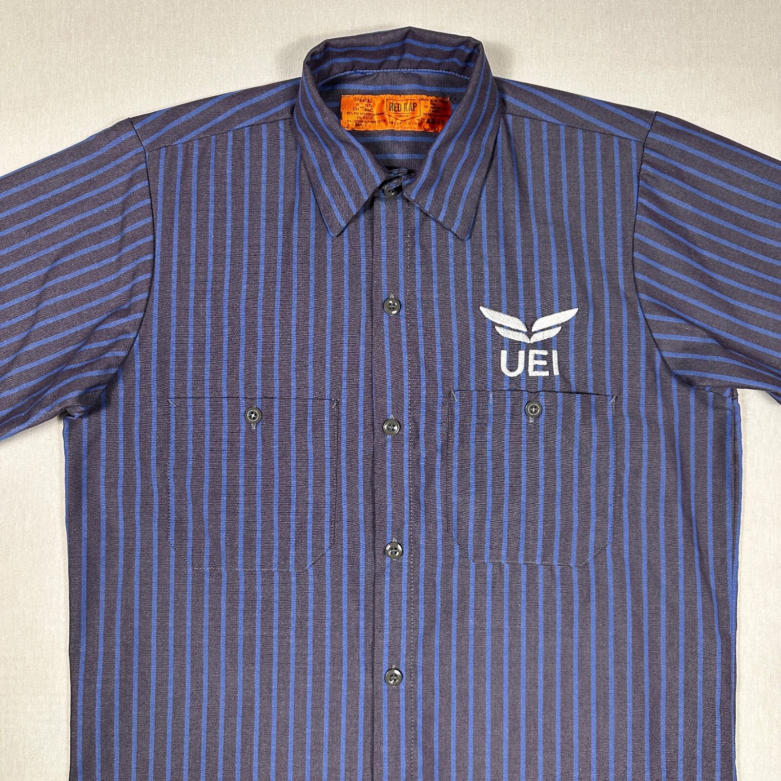 Red Kap UEI Men’s Work Shirt Short Sleeve Industrial Stripe Button Front