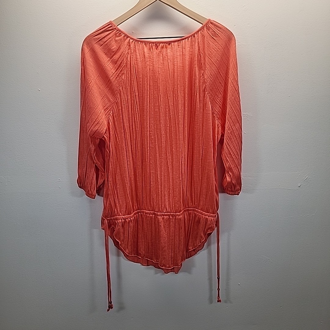 Faded Glory Blouse Women’s Large Coral Peasant 2yk Style Sheer Pleated Top