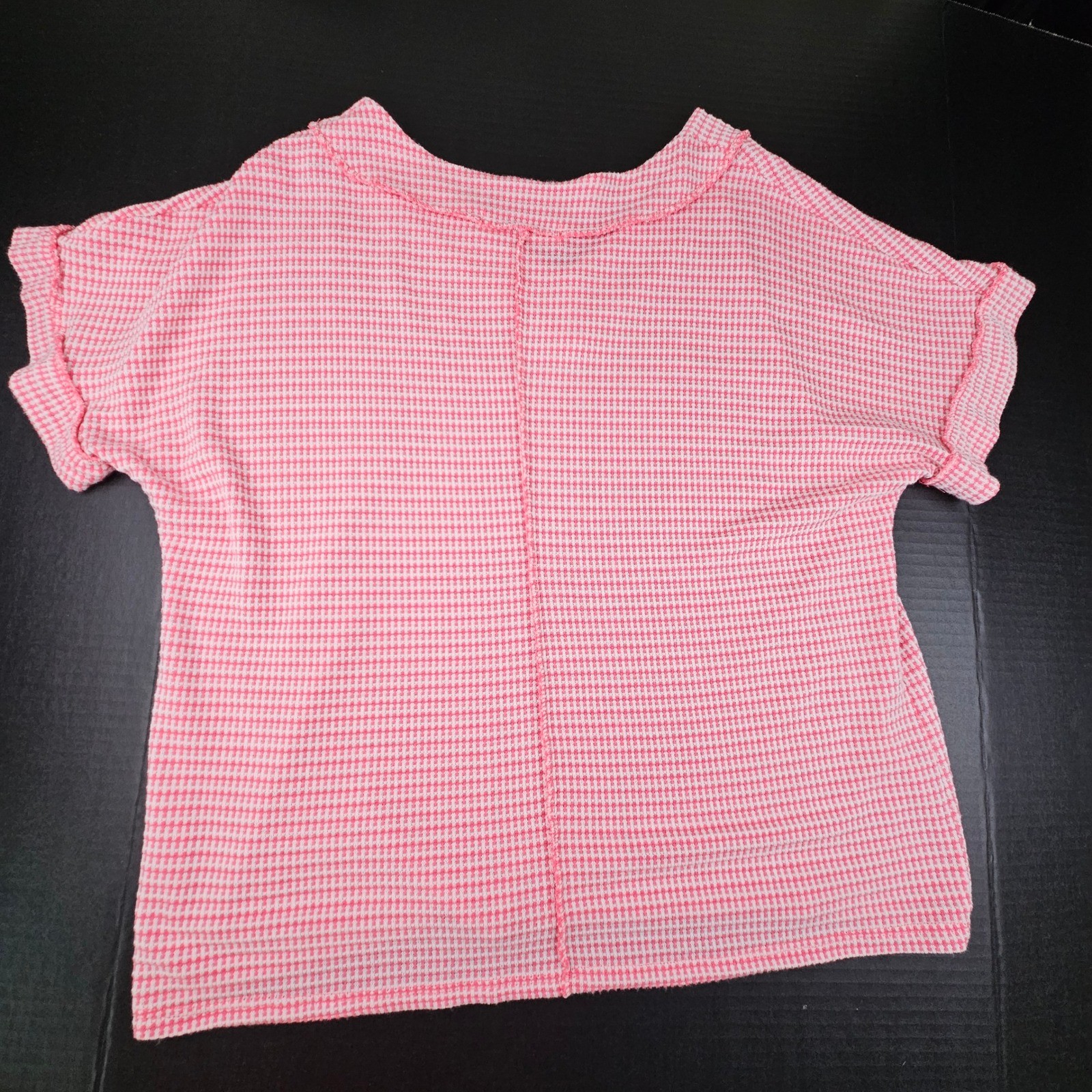 Haptics by Holly Harper Pink Jacquard Gingham V-Neck Top Short Sleeve Loungewear