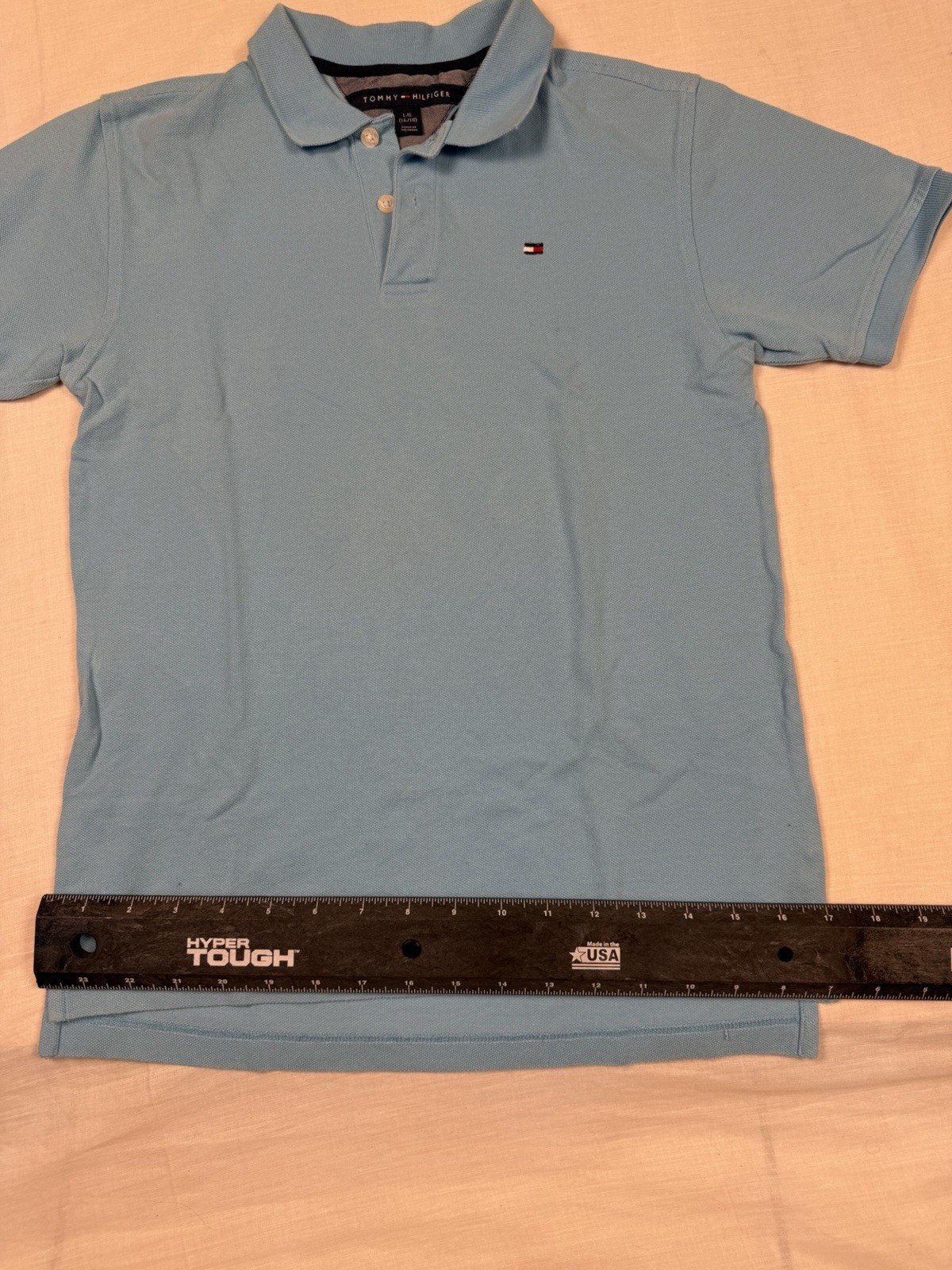 Tommy Hilfiger Youth L/G Blue Solid Short Sleeve Button Polo Cotton Knit