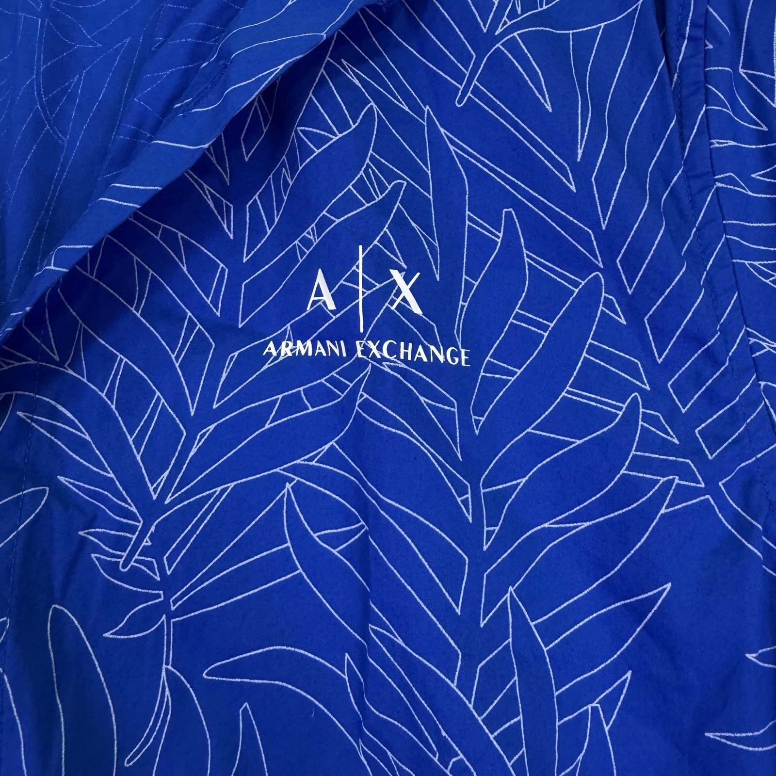 Armani Exchange Shirt Mens Medium Blue Short Sleeve Button Up Slim Tropical