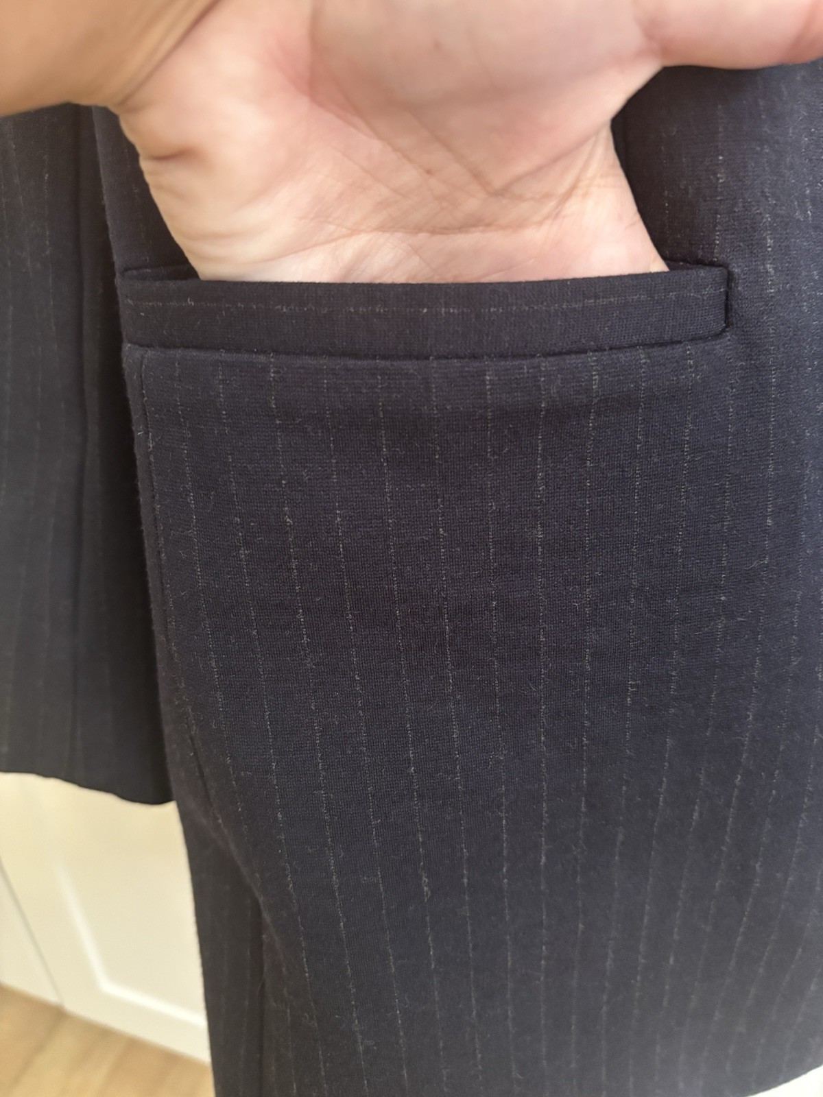 Spanx Perfect Collarless Blazer L Classic Navy Pinstripe Stretch Ponte Knit