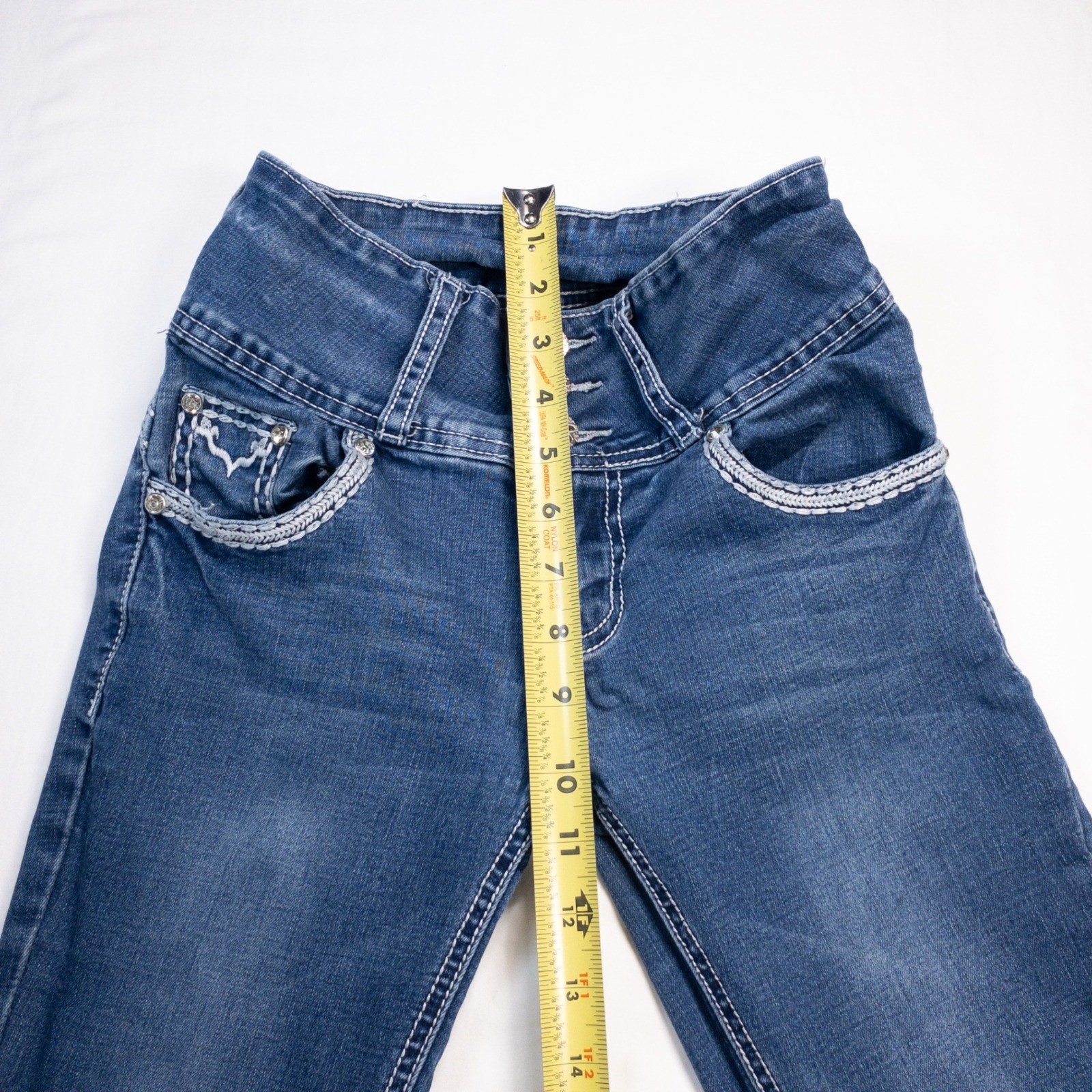 Silver Diva Womens Bootcut Jeans Blue High Waist Embellished Pockets Size 1