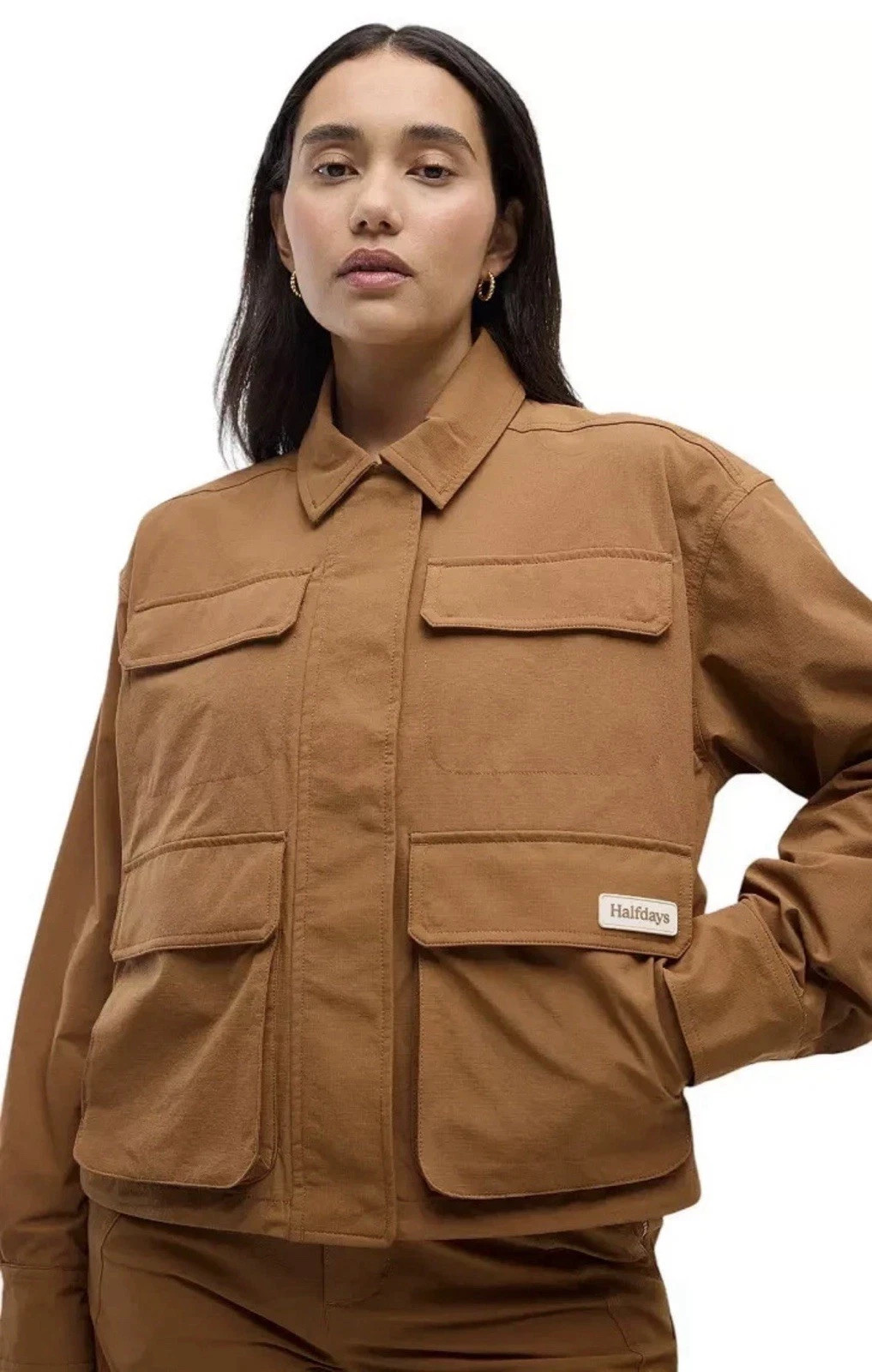Halfdays Women’s Nan Field Jacket Full Zip Nuthatch Snap Button Size Large $145
