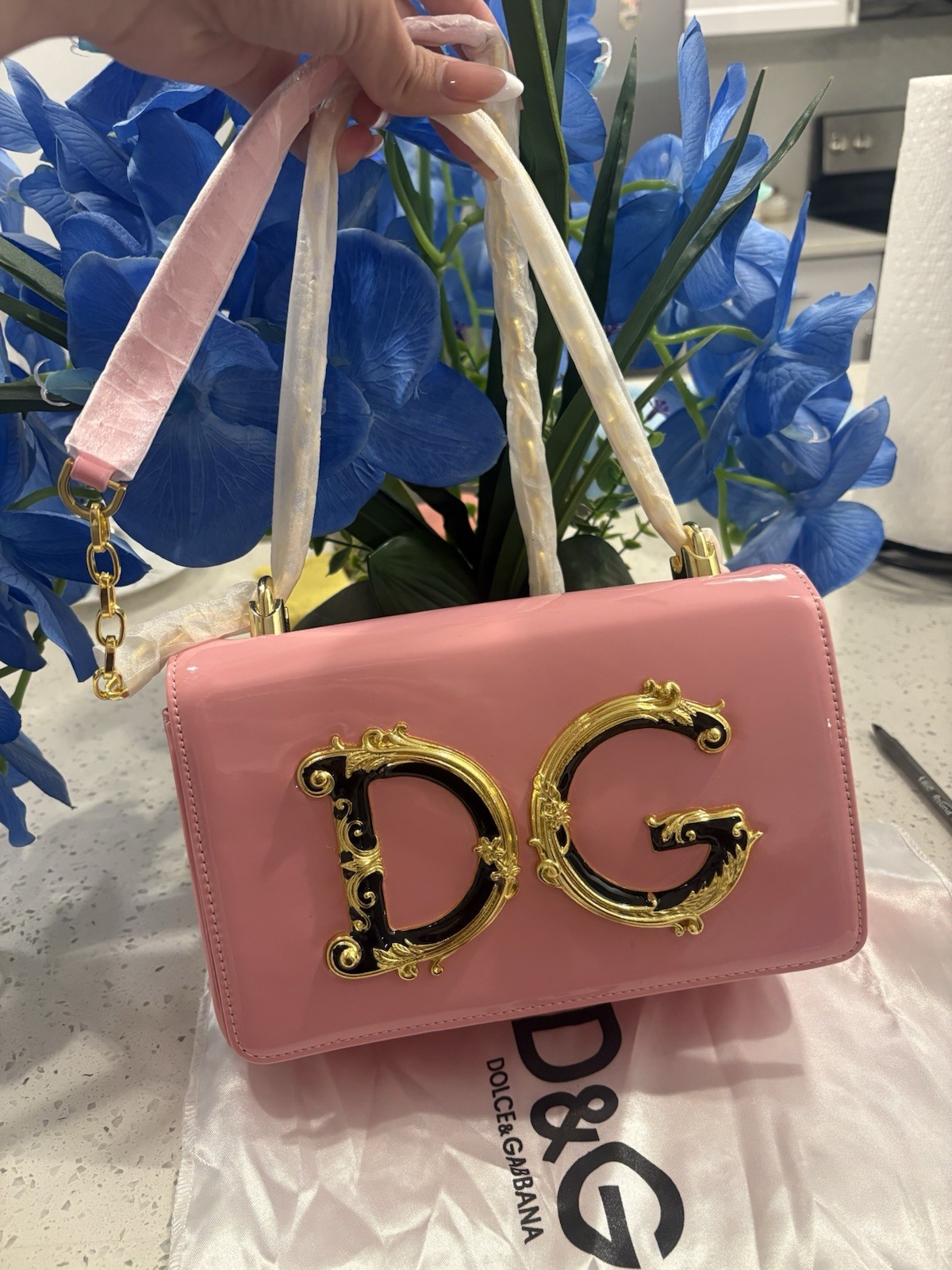 Dolce&Gabbana Pink Mini Crossbody Top Handle Bag Gold DG Logo Clasp +Dust