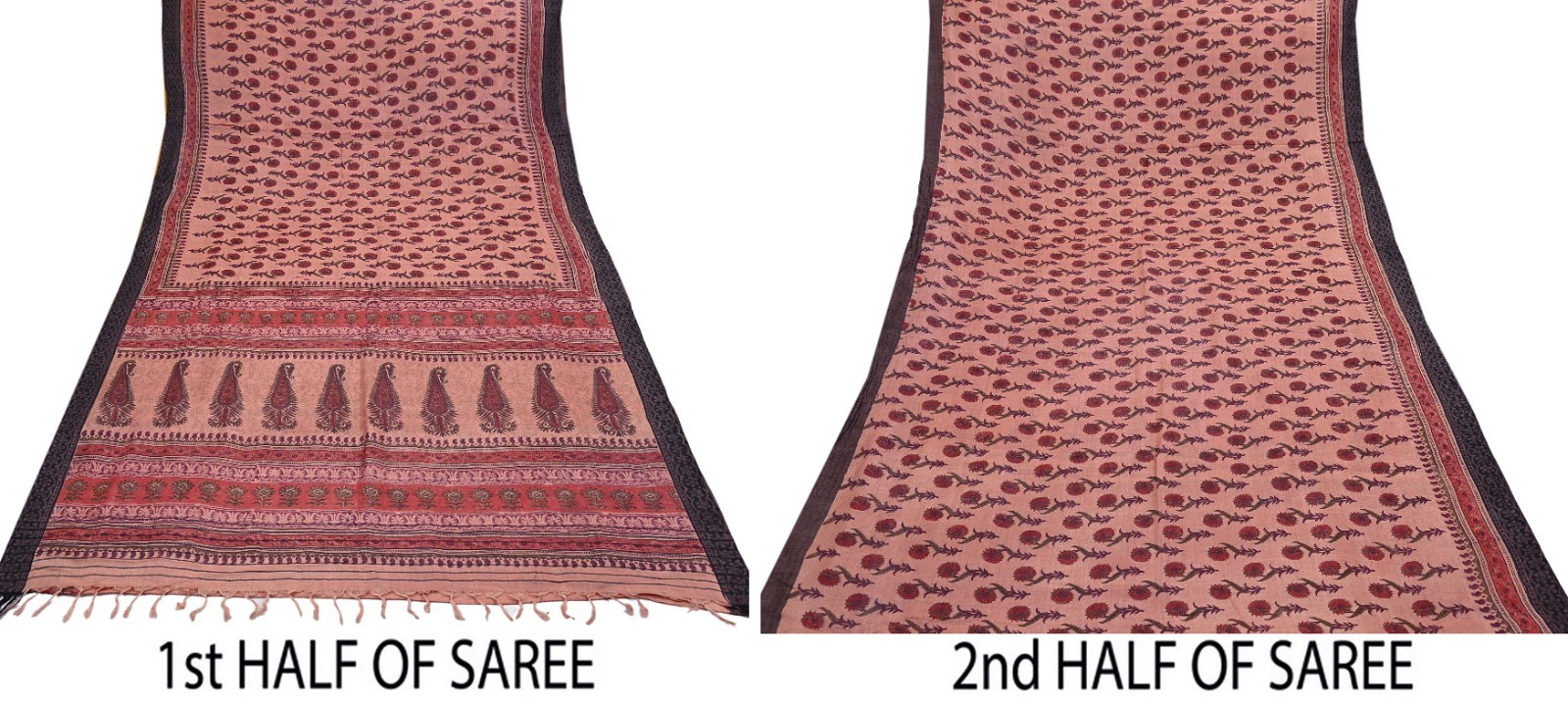 Vintage Peach Wool Saree Indian Pure Woolen Woven Floral Fabric 6Yard Soft Warm