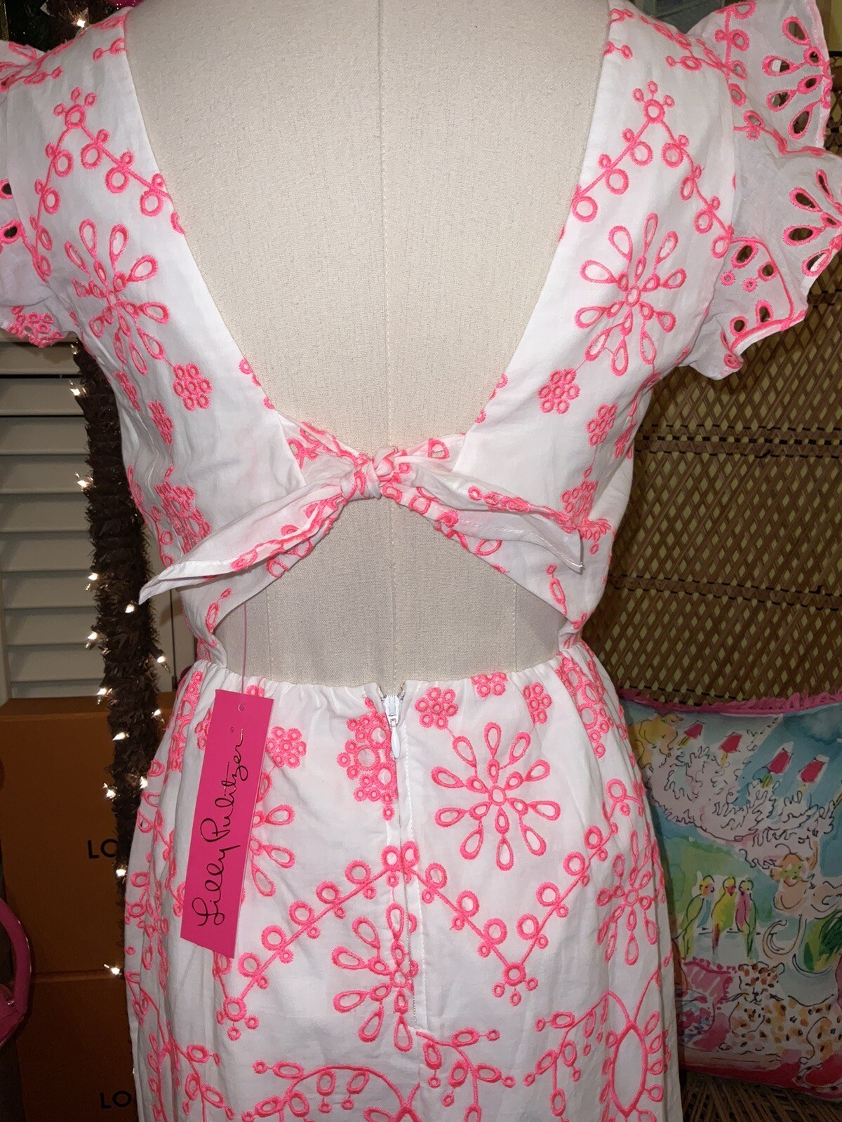 Lilly Pulitzer NWT Lillyanne Midi Dress Coral Neon Eyelet $298 Size 0,4,8,10