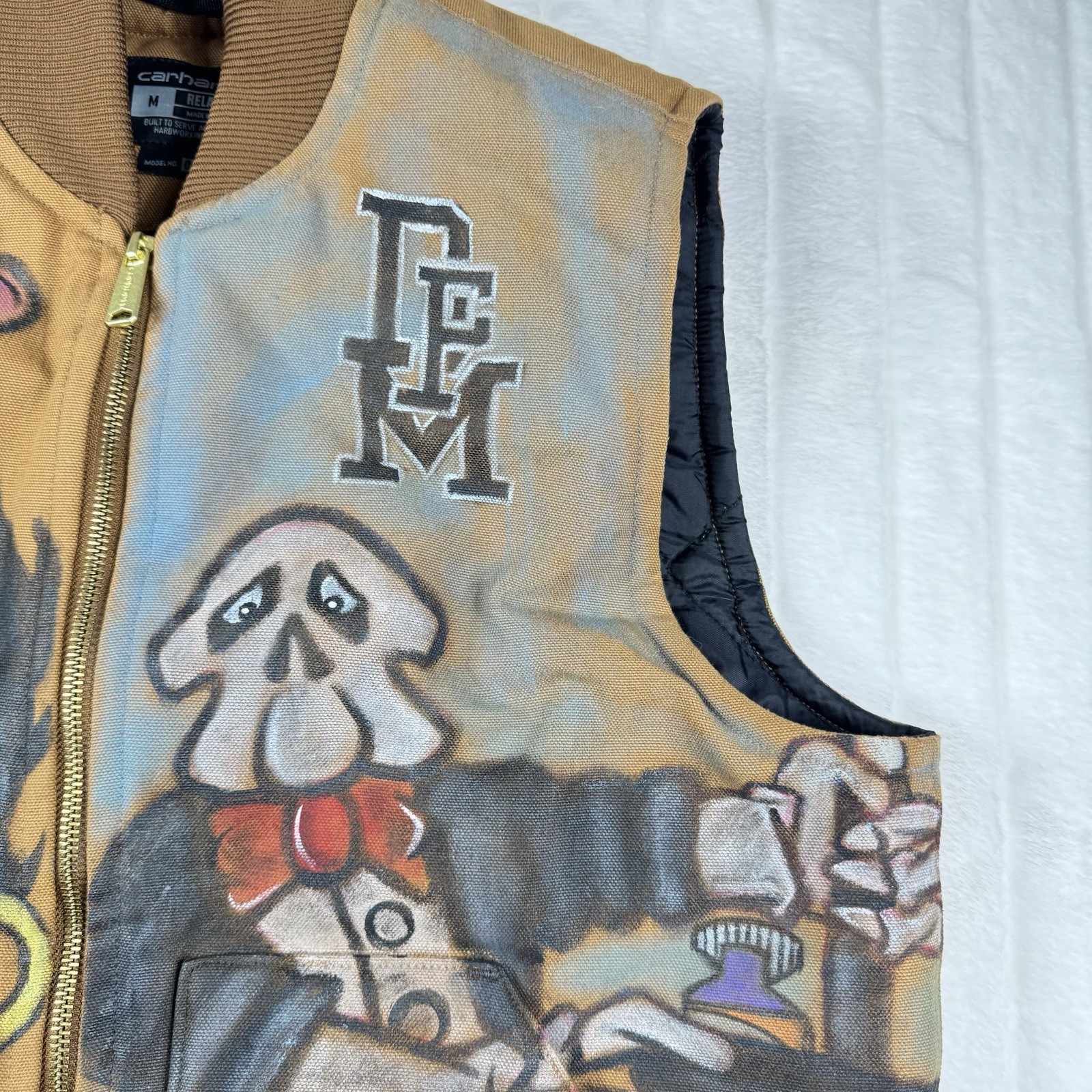 Carhartt Vest 0V0001-M Canvas Diamond Quilt Lining Mens M Relaxed Fit Custom Art