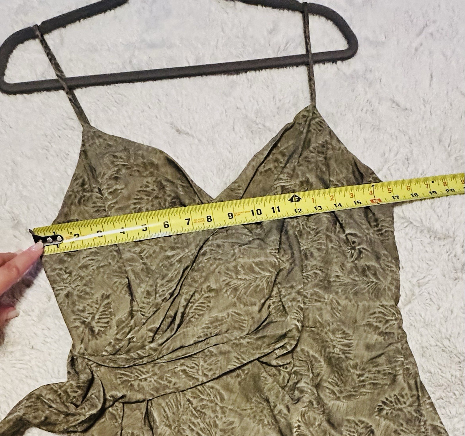 Zara Sage Green Jacquard Wrap Cami Top Asymmetrical Tie Leaf Print L