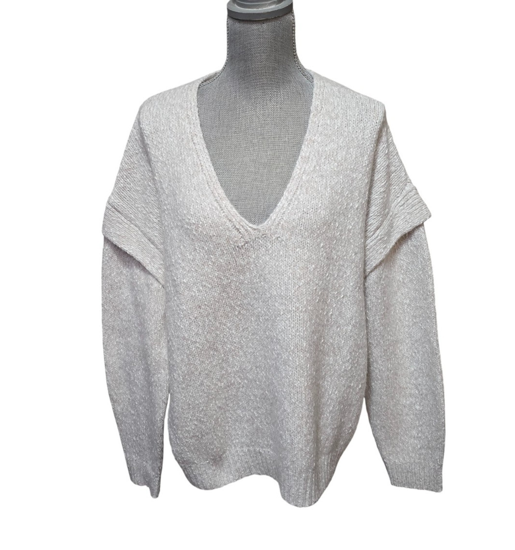 Nordstrom Marled Cotton & Wool Blend V-Neck Tan Memoir-Ivory Marl Sweater XXL
