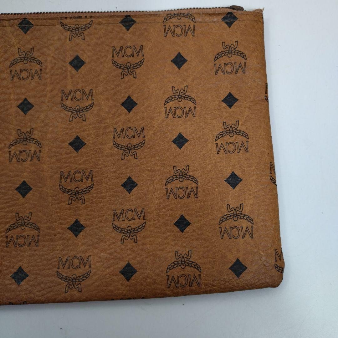 MCM Vintage Clutch Bag Pouch, Leather, 11.6×7.9 inches Used
