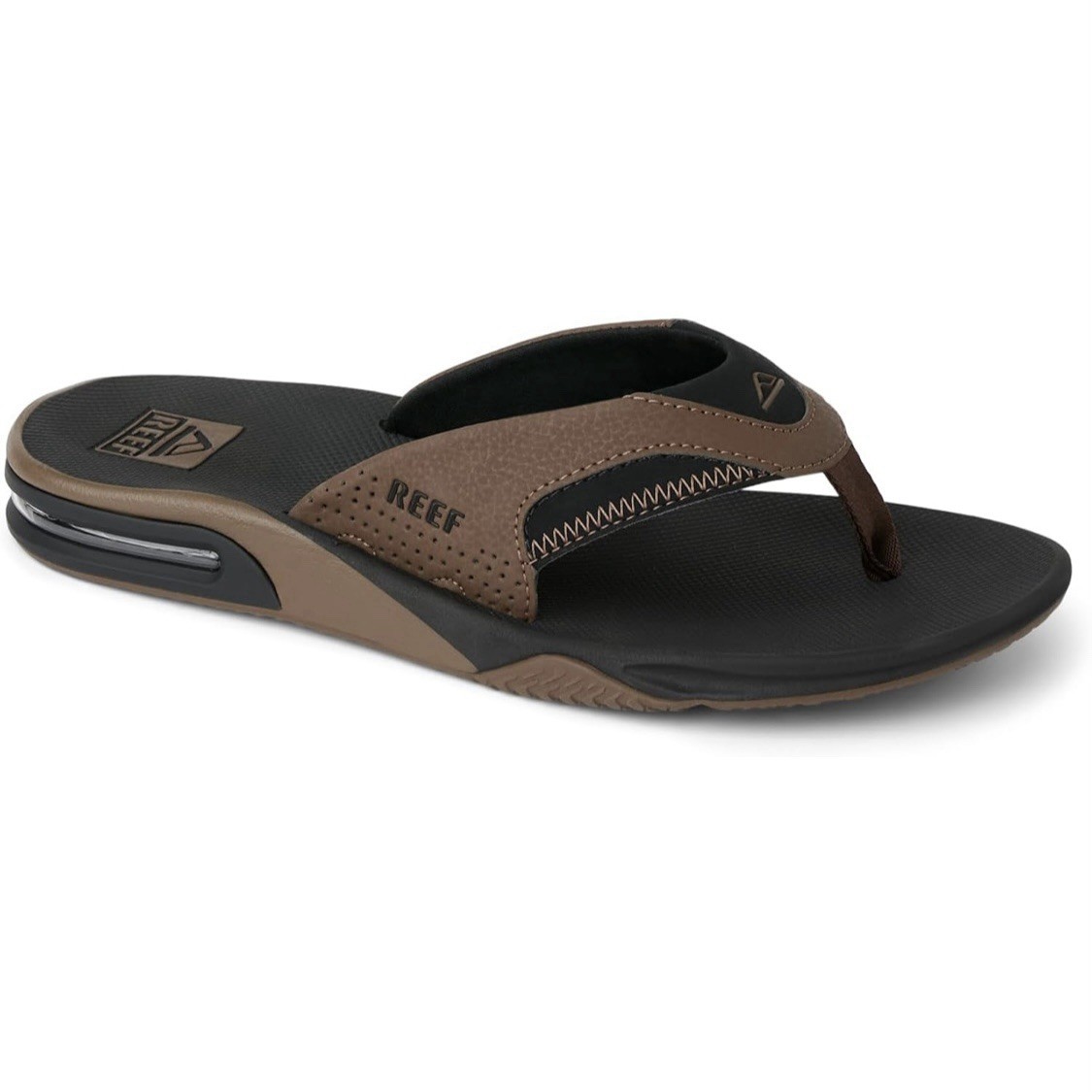 REEF Fanning Flip-Flop Sandals & Sole Bottle Opener Black/Tan Men’s Size 8 NEW